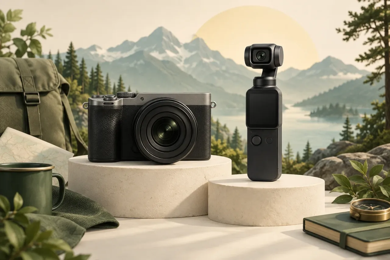 Sony A7C II mirrorless camera beside DJI Osmo Pocket 3 compact camera