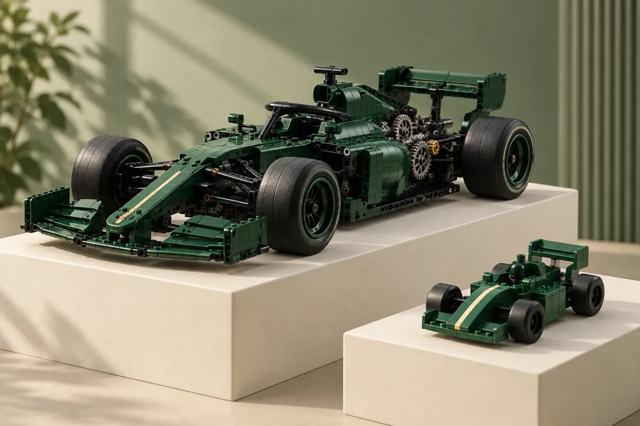Editorial illustration: LEGO RB20 42206 vs 77243: Technic or Speed Champions?
