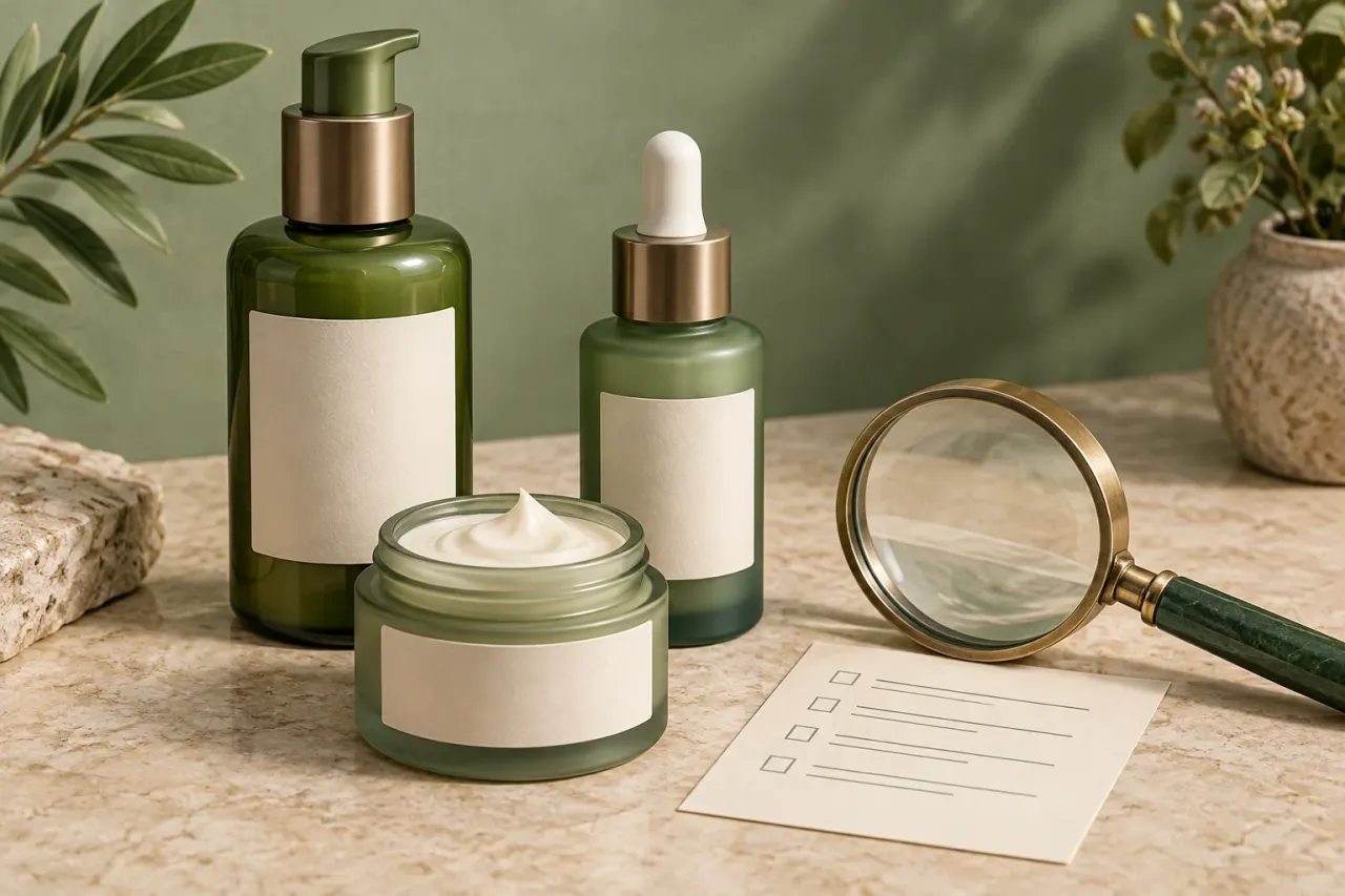 Editorial illustration: How to Compare Skincare Labels Before Buying Online